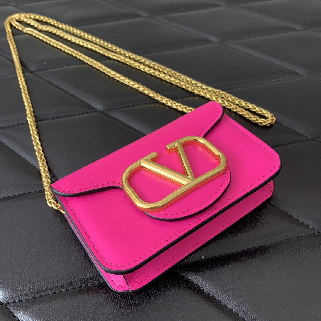 Valentino Garavani Loco Micro Bag in Rose Pink Calfskin Leather with Chain